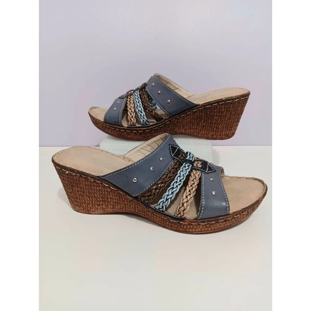 Patriza Pitaya Blue Braided Wedge Sandals Sz 6.5 (37)